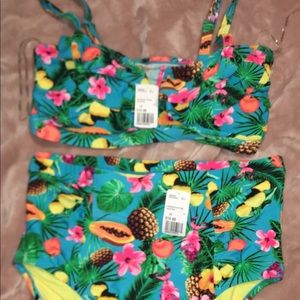 Pink and aqua tropical bikini set